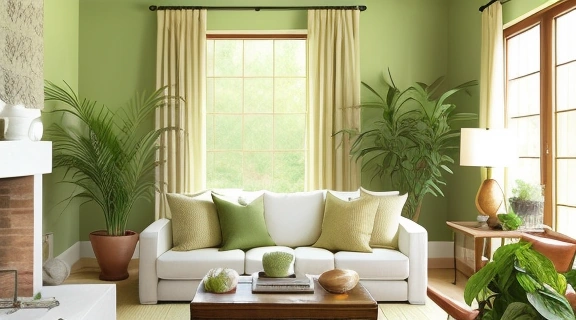 Уютная гостиная с солнечным светом, демонстрирующая гармонию и порядок, способствующие привлечению удачи в дом.