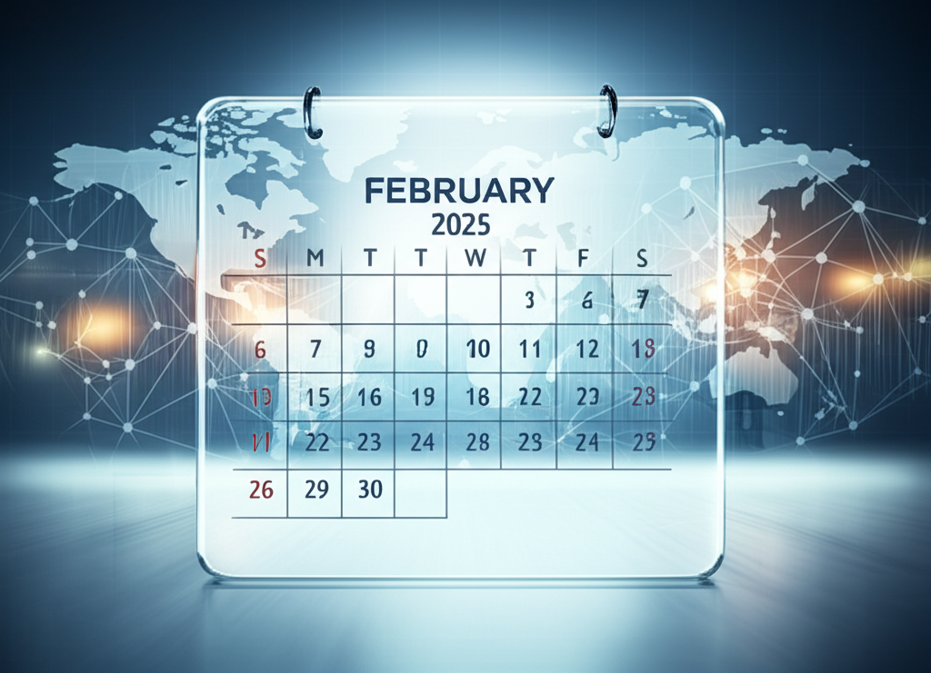 Аналитическая инфографика, показывающая, каким запомнится февраль 2025 года в контексте мировых трендов.