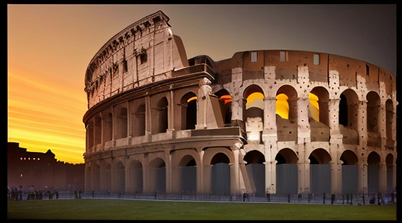 Изображение, отражающее Психологию колизео через призму архитектуры и человеческих эмоций толпы.