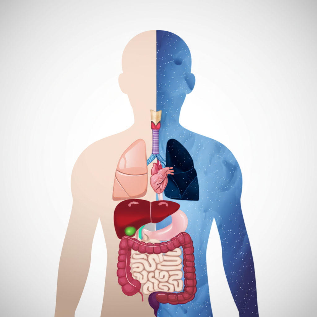 Иллюстрация, раскрывающая тему 'психология заболеваний' через связь ментального и физического состояния.