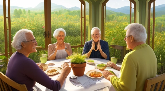 Изображение, демонстрирующее различные аспекты того, как сделать жизнь интересной гармоничной, включая медитацию, чтение, общение, заботу о природе и физическую активность в атмосфере спокойствия и радости.