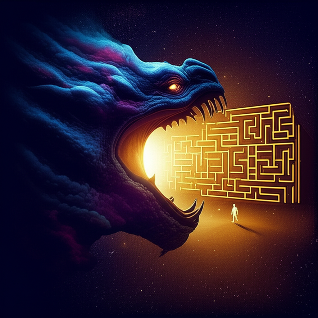 Мистическое изображение, символизирующее влияние раху в 6 доме на судьбу человека