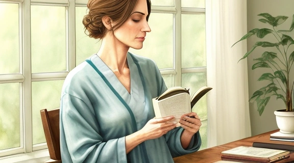 Задумчивый человек в уютной обстановке, окруженный символами различных профессий, размышляет: Рак какую профессию выбрать.