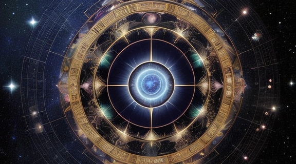 Иллюстрация, демонстрирующая астрологический Расклад 7 домов с символическим изображением каждого сектора.