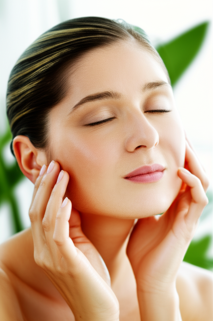 Женщина с сияющей кожей демонстрирует главные секреты молодости кожи благодаря правильному уходу.