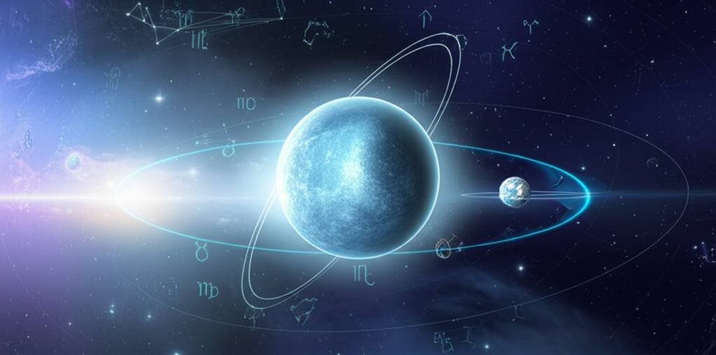 Астрологическая карта с изображением планеты Меркурий, ее орбиты и знаков зодиака на фоне космического пространства, символизирующая ретроградный Меркурий что значит для нашей жизни.