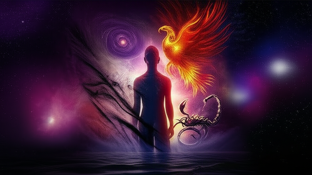 Изображение, символизирующее глубокие трансформации и циклы смерти и возрождения, которые приносит ретроградный Плутон в 8 доме смерть и возрождение.