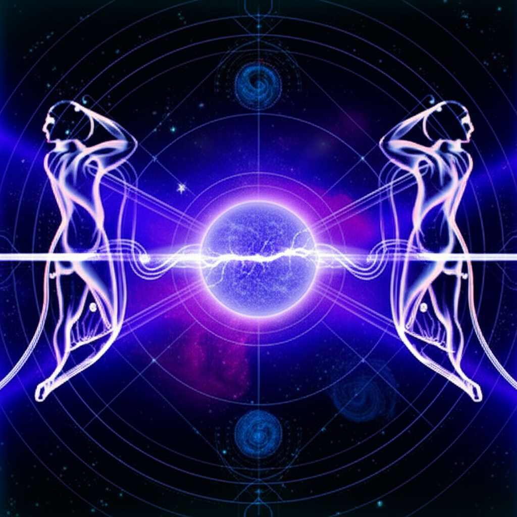 Символическое изображение ретроградного Урана в Близнецах, показывающее внутреннюю перестройку сознания и коммуникаций.