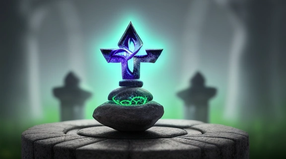 Древние Руны тайны секреты, светящиеся на старых камнях и дереве в мистическом лесу, символ древних знаний и магии.