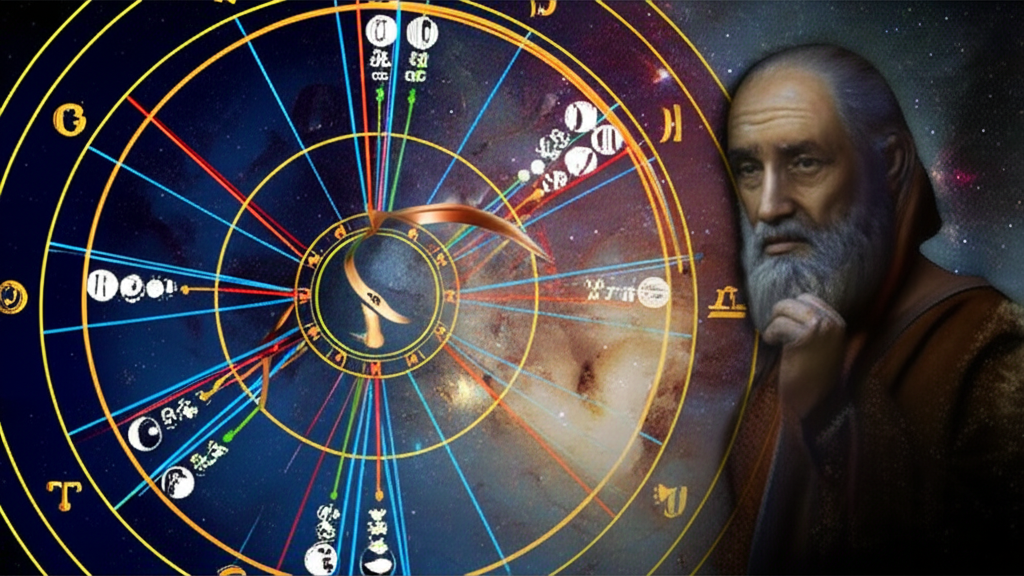 Изображение натальной карты, где выделены аспекты Сатурна, показывающие его влияние на другие планеты и судьбу человека.