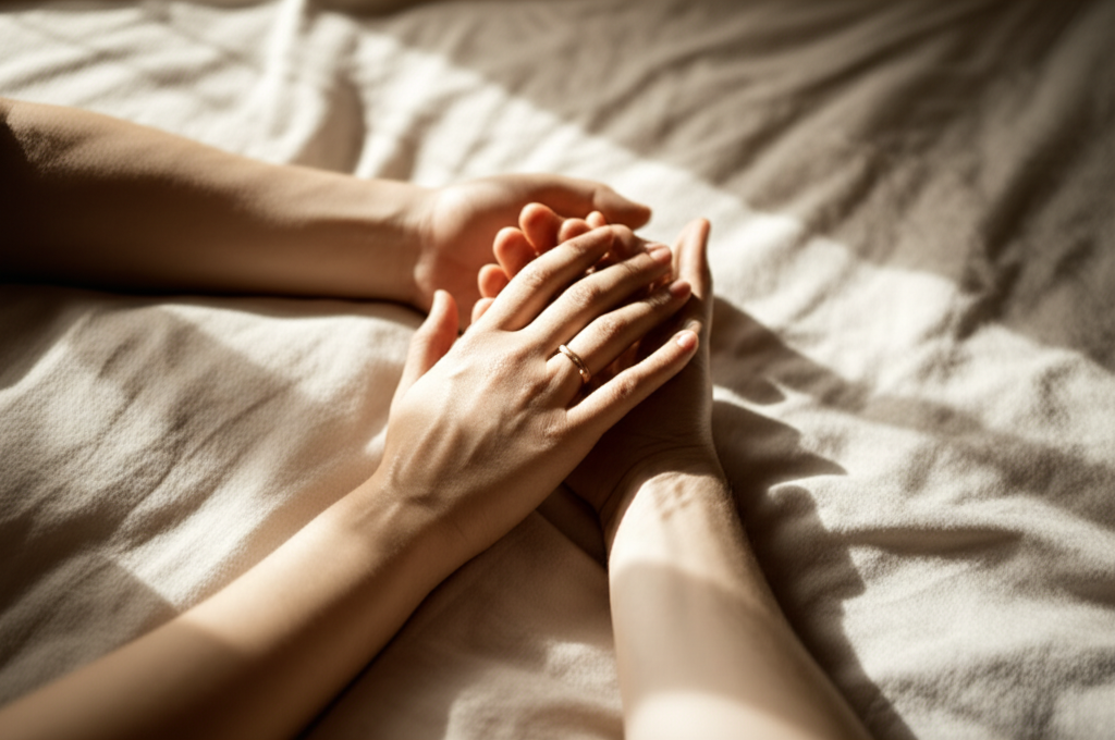 Пара рук на кровати символизирует секс апгрейд одолеть скуку в постели.