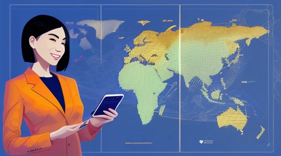 Современный офис с помощником, управляющим сложными задачами в секторе помощников и путешествий через голографический интерфейс и мобильные устройства.