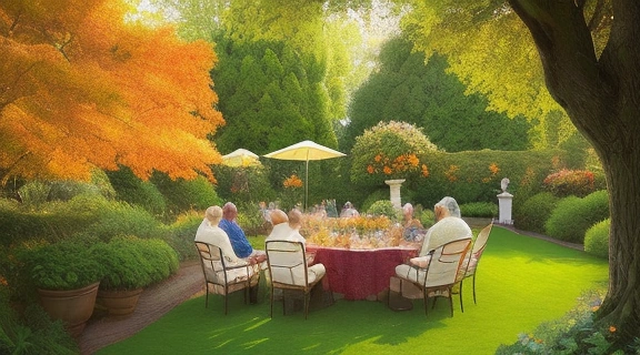 Изображение счастливой семьи, отмечающей Семейные торжества на свежем воздухе.