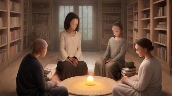 Изображение демонстрирует процесс обучения в Школы ясновидения, где студенты развивают свои внутренние способности.