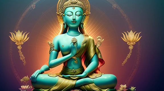 Изображение демонстрирует священные Символы боги буддизма, их величие и духовное значение.