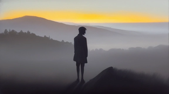 Человек на краю обрыва, символизирующий переживание Синдрома прощания и начало нового этапа.