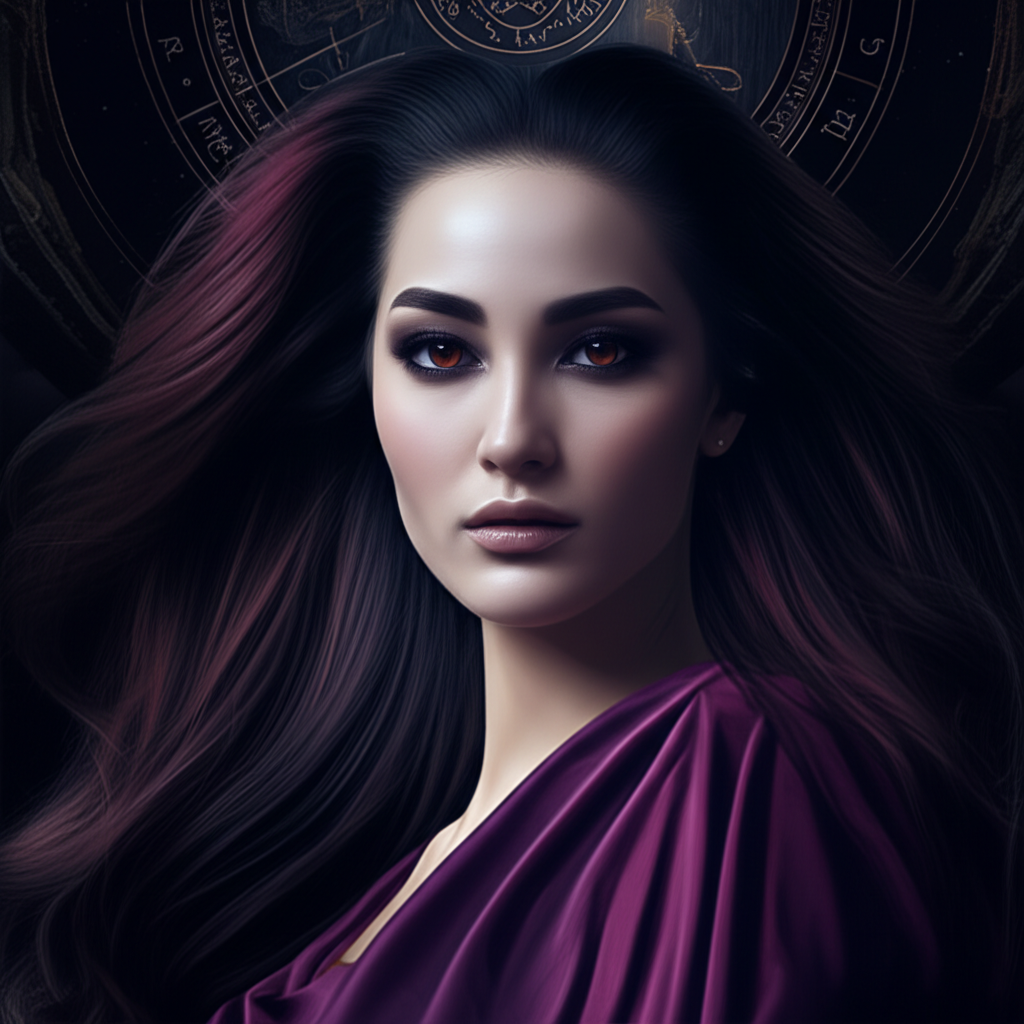 Изображение загадочной женщины-Скорпиона, символизирующее её мощные характеристики и скрытые слабости.