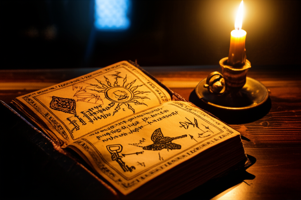 Открытая старинная книга и свеча, символизирующие сновидения по ванге.