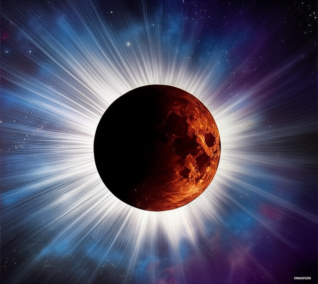 Впечатляющая иллюстрация, где показаны солнечные и лунные затмения и их астрономическая механика.