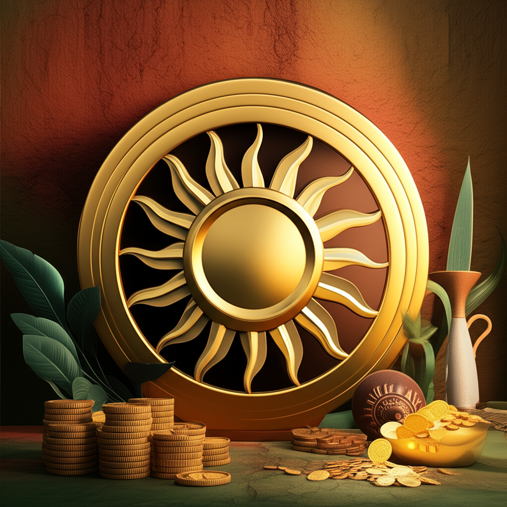 Символическое изображение, где солнце во 2 доме гороскопа освещает материальные ценности и ресурсы.