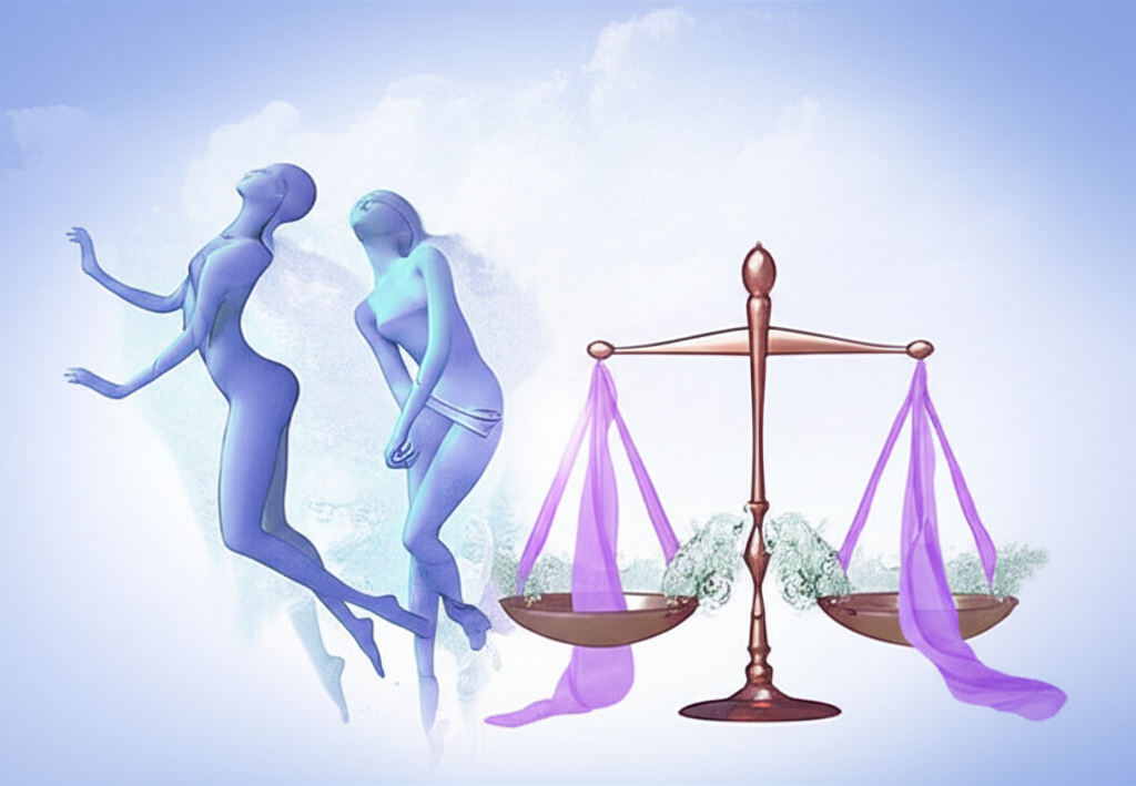 Изображение, символизирующее гармоничную совместимость Близнецов и Весов в отношениях.