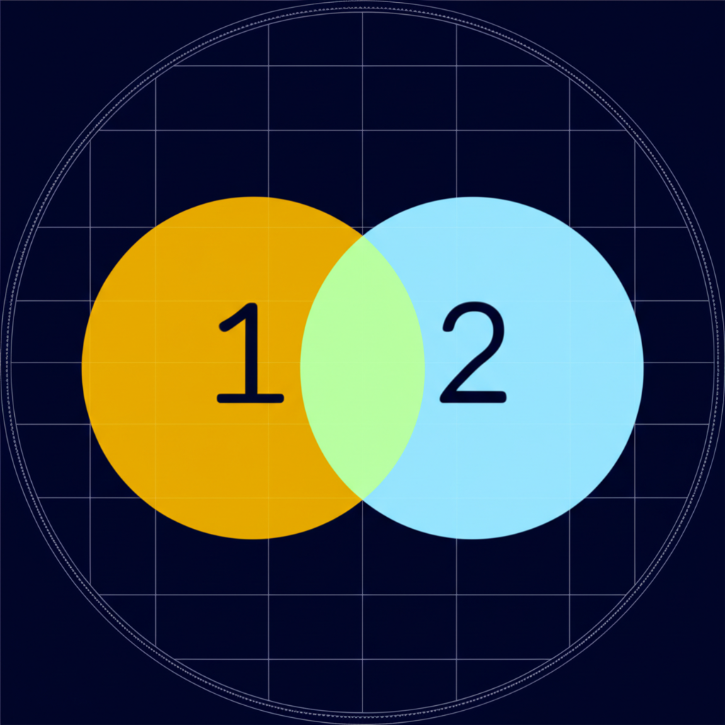 Абстрактная нумерологическая совместимость по числу души в виде пересекающихся сфер.