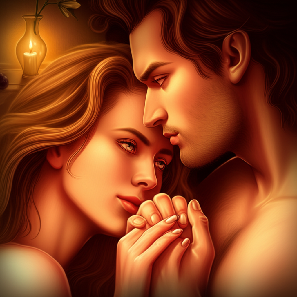 Пара Овен и Рыбы в уютной домашней обстановке, символизирующая глубокую совместимость знаков зодиака Овен и Рыбы семья.