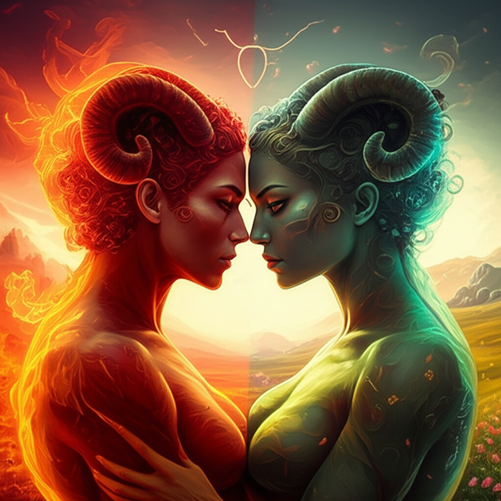 Романтичное объятие мужчины-Овна и женщины-Тельца, символизирующее их сложную, но крепкую совместимость знаков зодиака Овен и Телец в любви.