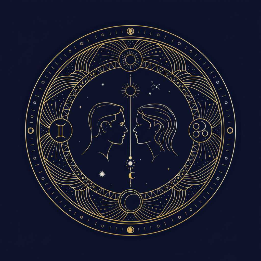 Астрологический круг и символы планет, иллюстрирующие совместимость знаков зодиака.