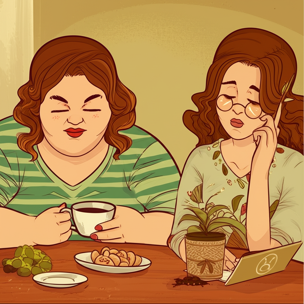 Изображение демонстрирует гармоничную совместимость знаков зодиака телец и дева дружба, где два человека наслаждаются взаимопониманием в уютной обстановке.