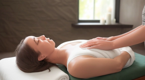 Мастер проводит сеанс Стоун терапии, используя горячие базальтовые камни для расслабления спины клиента в уютном спа-салоне.