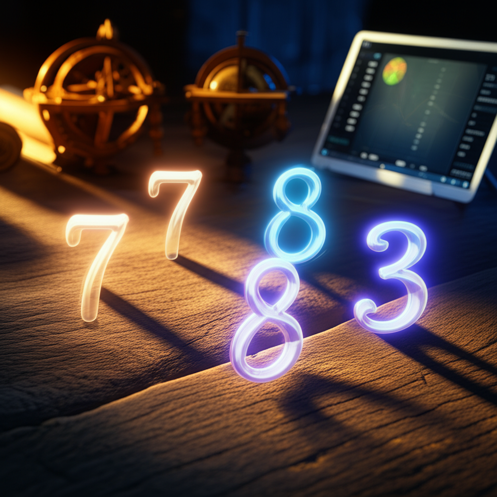 Древние суеверия связанные с числами, изображенные в виде светящихся цифр на столе