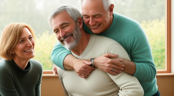 Счастливый Суперпапа играет с детьми, создавая атмосферу радости и безопасности в семейном кругу.