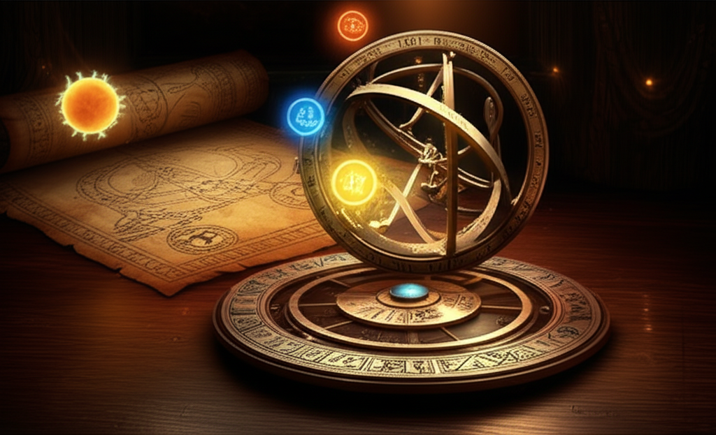 Астрологические таблицы планетарных управлений на старинном пергаменте со знаками зодиака