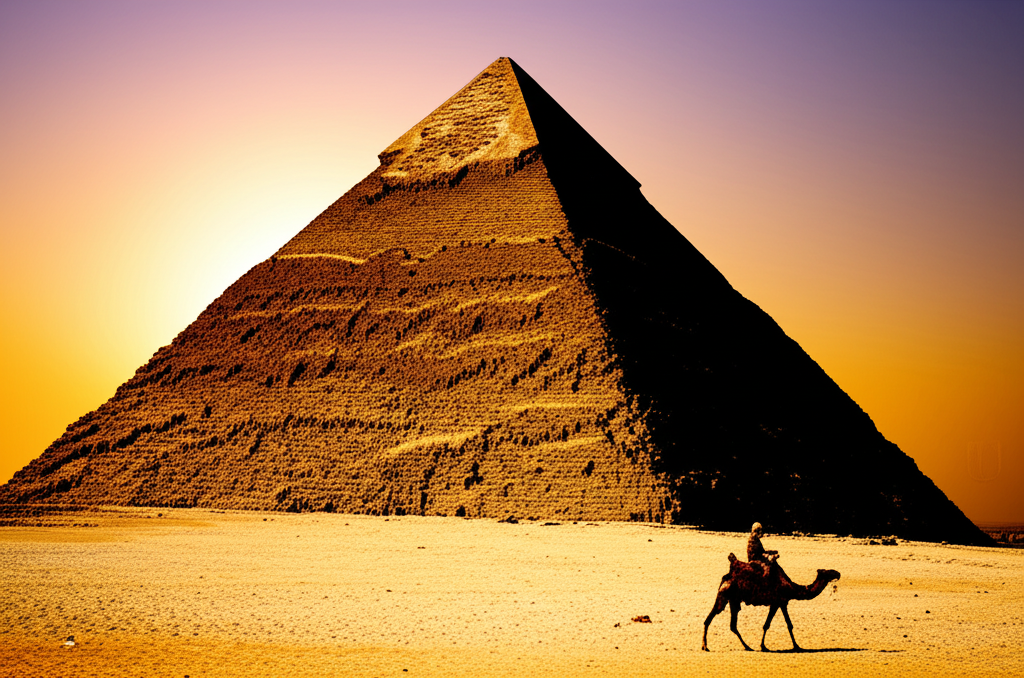 Величественный вид на плато Гиза и неразгаданные тайны пирамид на закате.