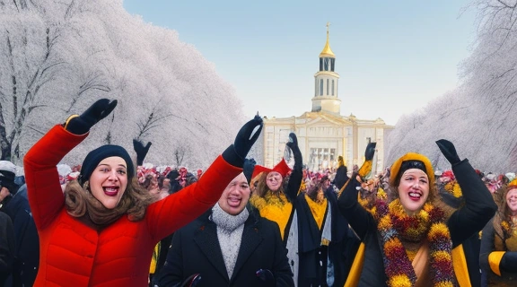 Студенты радостно отмечают Татьянин день в университетском кампусе, символ праздника.