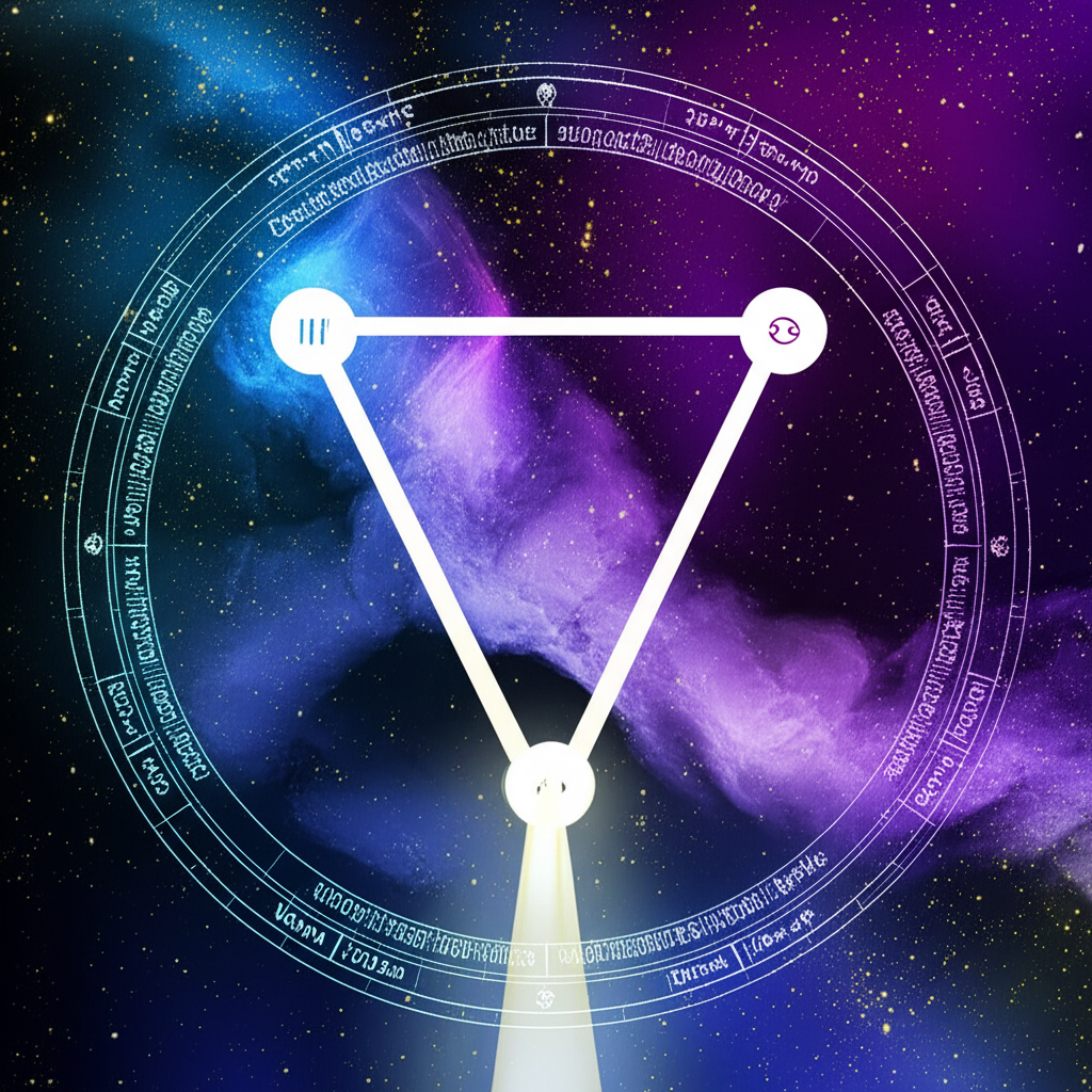 Изображение натальной карты с четко выделенным аспектом тау-квадрата, символизирующим внутреннее напряжение и потенциал роста.