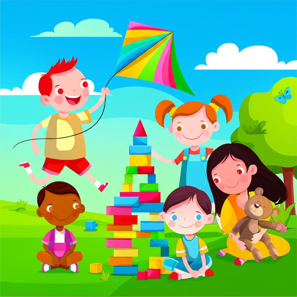 Четыре разных ребенка играют вместе, иллюстрируя разный темперамент ребенка