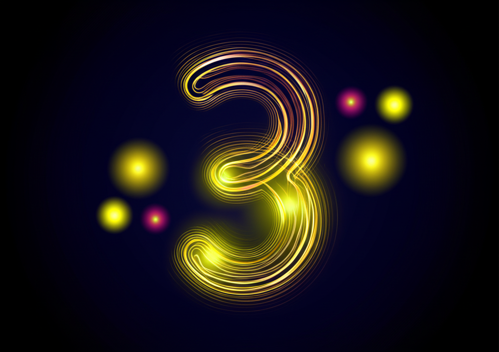 Сияющая цифра 3 в нумерологии что означает творческий потенциал и энергию самовыражения.