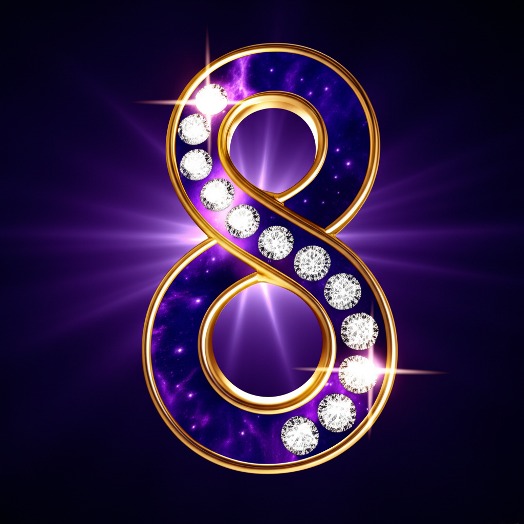 Символическое изображение, где цифра 8 в нумерологии представлена как знак бесконечности, соединяющий материальный и духовный миры.
