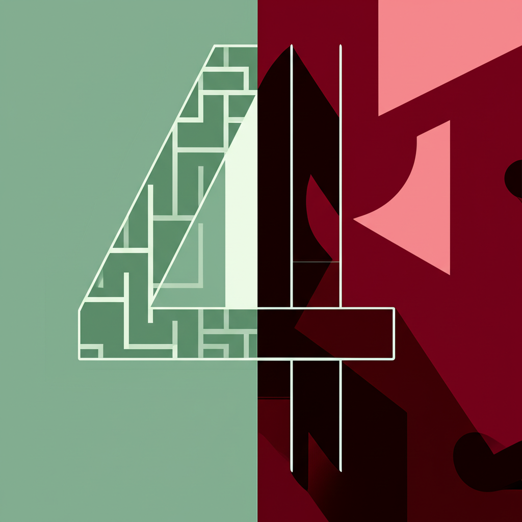 Абстрактная иллюстрация, где цифра четыре символизирует порядок и хаос.