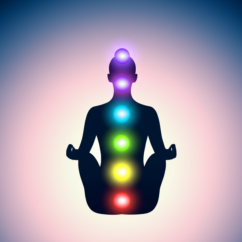 Светящаяся аура и чакры, демонстрирующие цвета в аюрведической терапии для гармонизации энергии.