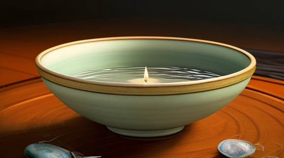 Загадочное цыганское гадание на иголках: старые руки опускают блестящие иглы в воду в тарелке, освещенной мягким светом свечи