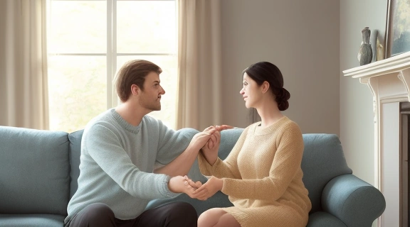 Пара, сидящая на диване, демонстрирует доверие и глубокую эмоциональную связь, помогающую уберечь себя от измен.