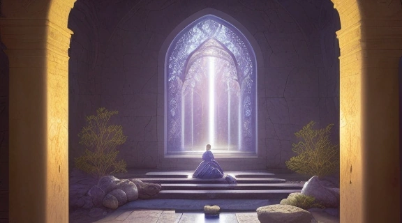 Изображение, символизирующее учение и этапы развития каббалы, включающее древний свиток, светящееся Древо Жизни и элементы исторического Цфата.