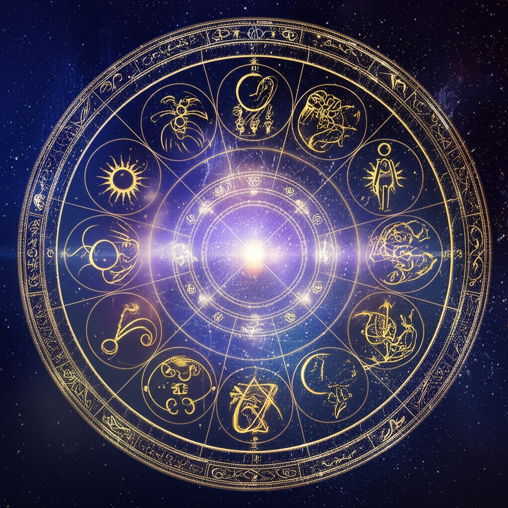 Древняя астрологическая карта с зодиакальными знаками и планетами-управителями, соединенными тонкими линиями, демонстрирующая концепцию управителя знака.