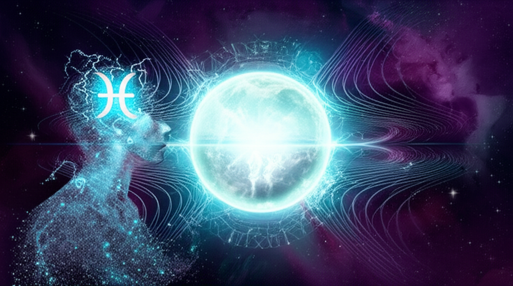 Символическое изображение планеты Уран в астрологии, окруженной электрическими разрядами и космическими элементами.