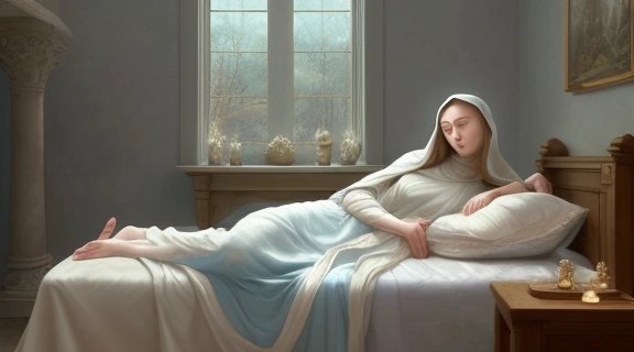 Икона Успение праведной Анны, изображающая ее мирный переход в вечность, окруженную небесным светом.