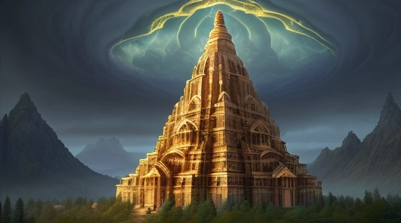 Величественная гора Меру, мифический центр мира, окутанная облаками, демонстрирует её символическое значение в преданиях. Великая гора Меру миф или реальность.