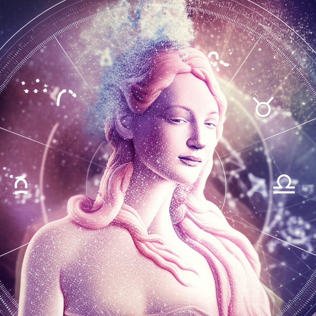 Символическое изображение планеты Венера в астрологии как источника любви и гармонии.